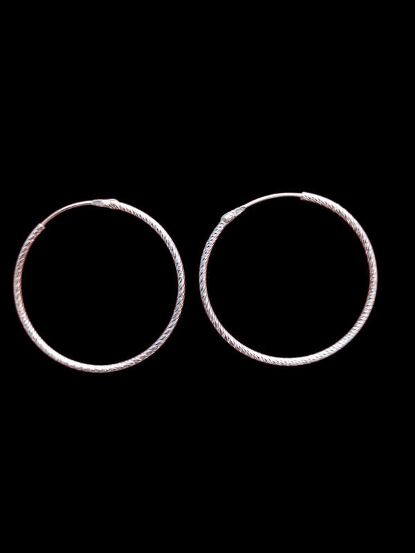 Pair of Thin Sterling Silver 1.5mm 3.2 cm Patterned Hoop Earrings