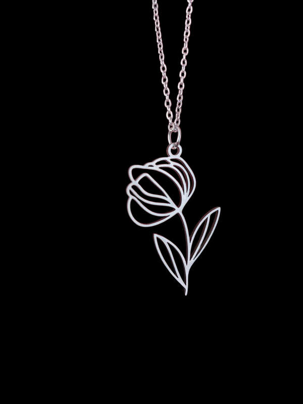 Stainless Steel Vintage Rose Pendant Necklace