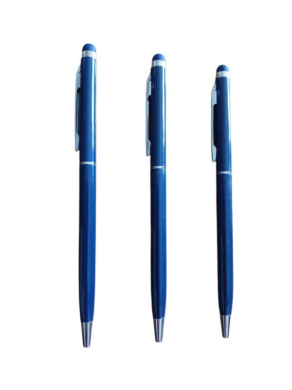 3 Navy Slim Ballpoint Pens With Stylus