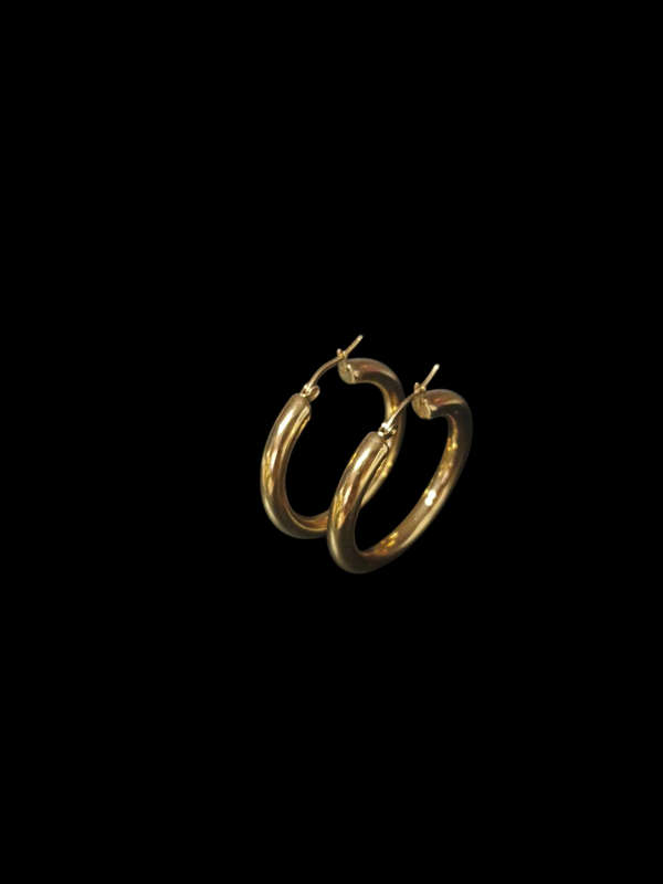 Gold Plated Stainless Steel Chunky Shell Hoop Earrings 4cm Good As New
