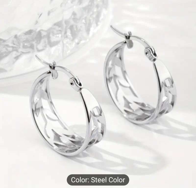 Elegant Olive Branch Hoop Earrings Stainless Steel Vintage Design