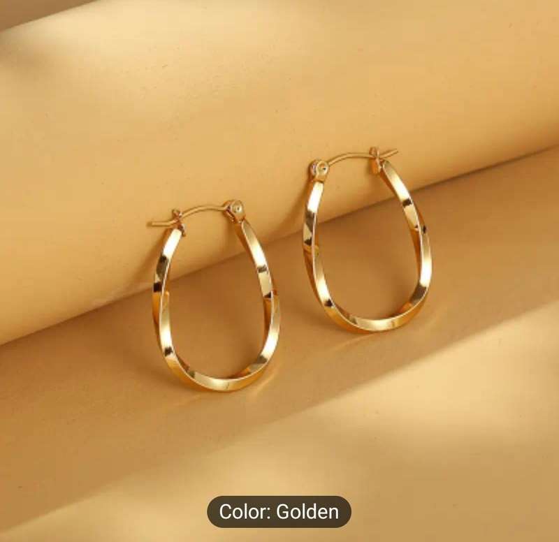 French-Style Chic Twisted U-Shape Gold Plated Stainless Steel Hoop Earrings