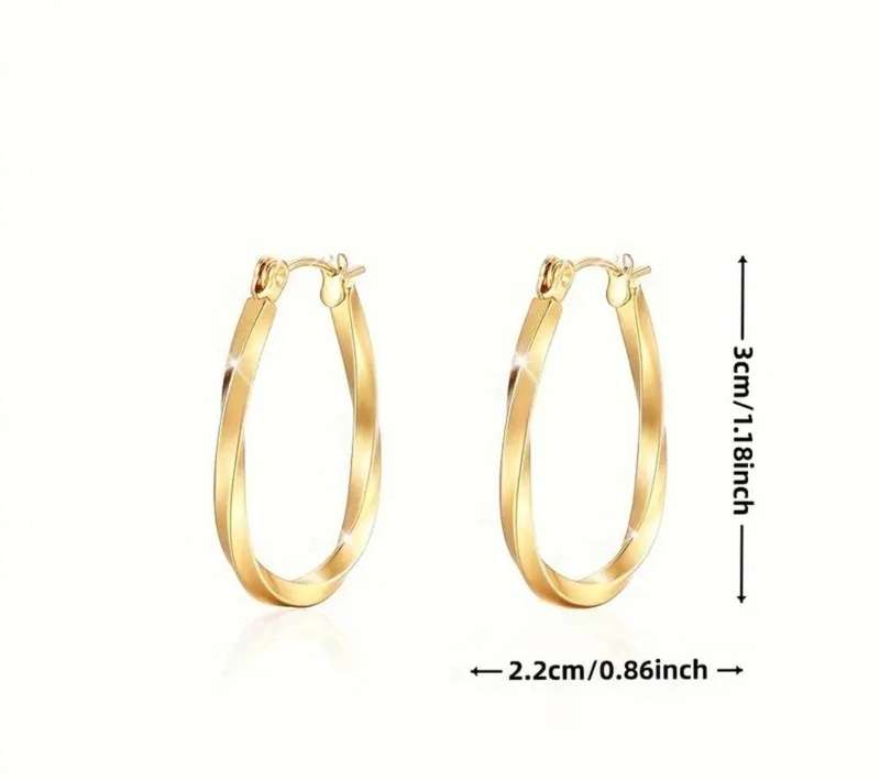 French-Style Chic Twisted U-Shape Gold Plated Stainless Steel Hoop Earrings