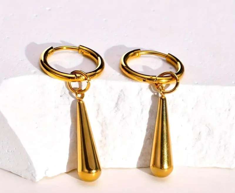 Gold-Plated Stainless Steel Water Drop Dangle Earring