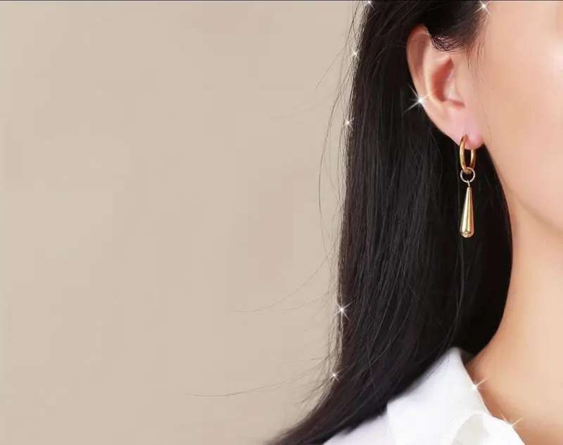 Gold-Plated Stainless Steel Water Drop Dangle Earring