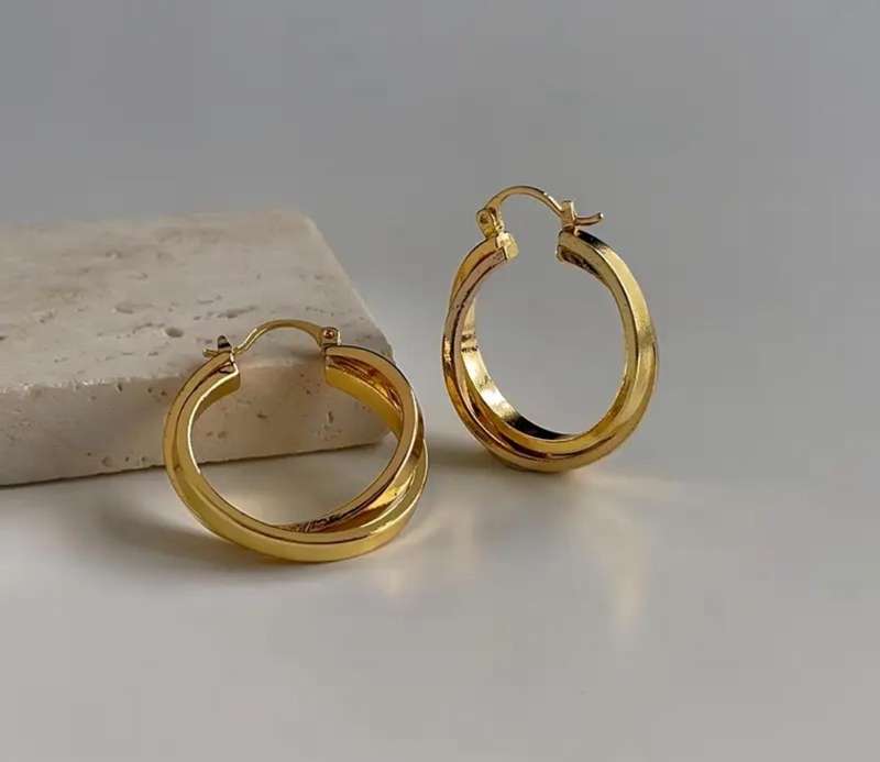 Elegant Cross & Circle Design Earrings Gold Plated