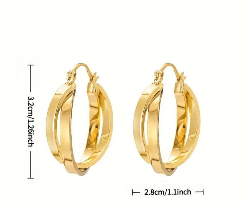 Elegant Cross & Circle Design Earrings Gold Plated