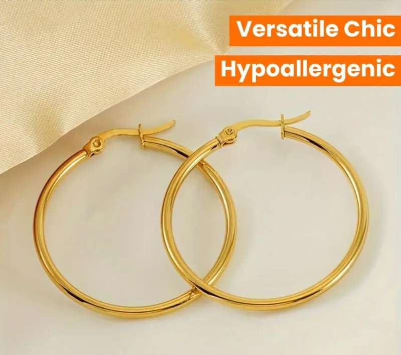 Gold Plated Stainless Steel Classic Circle Hoop Earrings