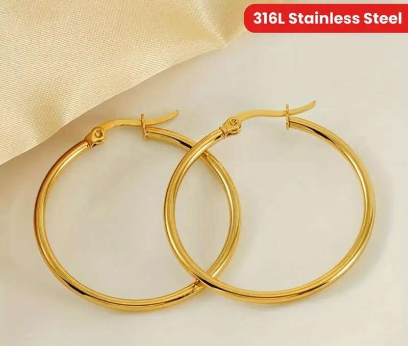Gold Plated Stainless Steel Classic Circle Hoop Earrings