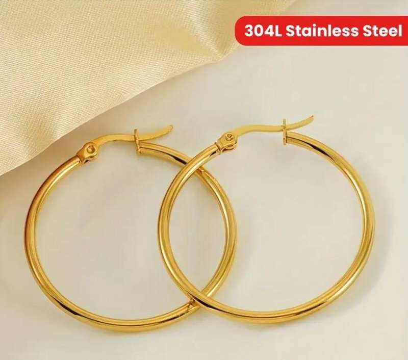 Gold Plated Stainless Steel Classic Circle Hoop Earrings