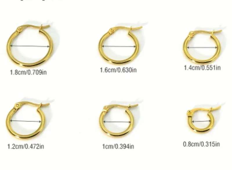 1 Pair Stainless Steel Hoop Gold Plated 1.8cm