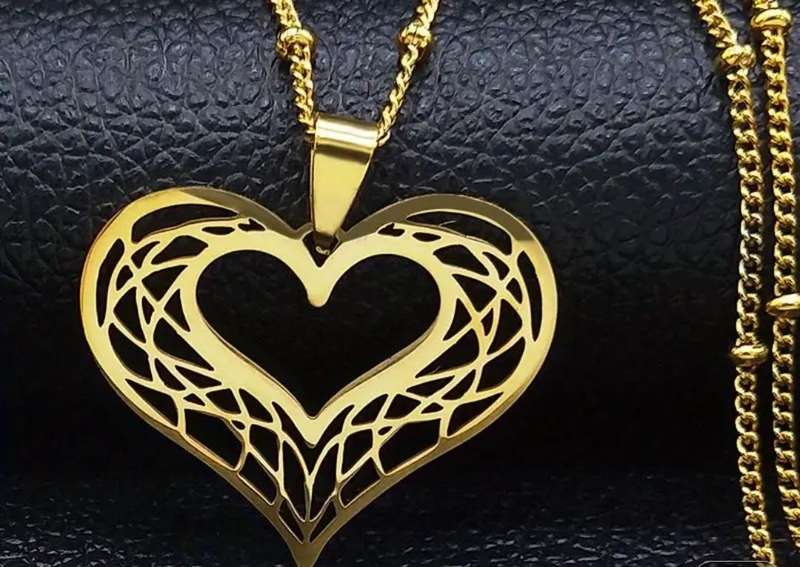 Gold Plated Stainless Steel Necklace Heart Design