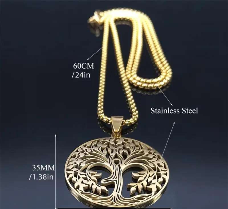 Gold Plated Stainless Steel Large Tree Of Life Shape Pendant Necklace