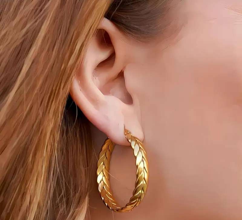 Stainless Steel Gold Plated Wheat Ear Hoop Earrings