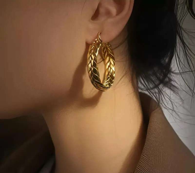 Stainless Steel Gold Plated Wheat Ear Hoop Earrings