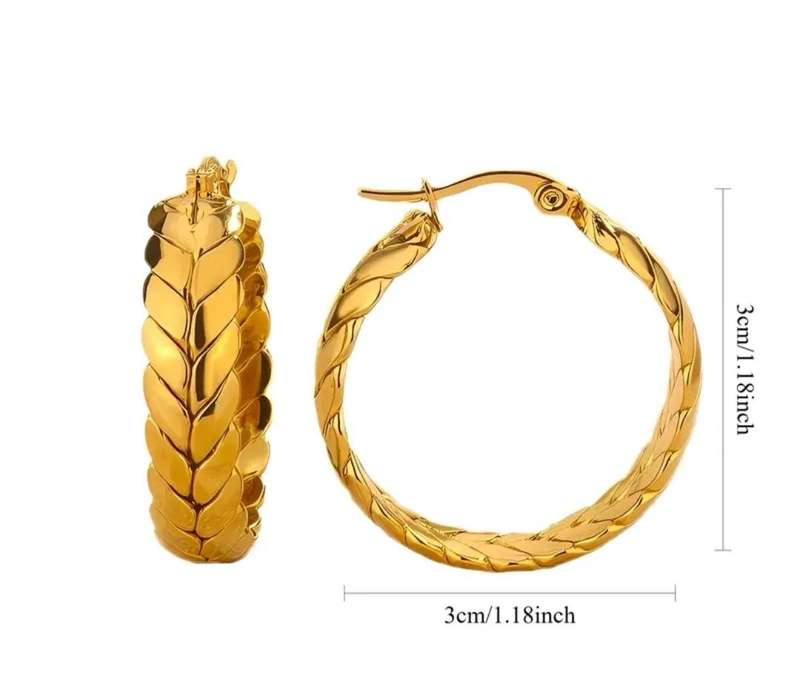Stainless Steel Gold Plated Wheat Ear Hoop Earrings