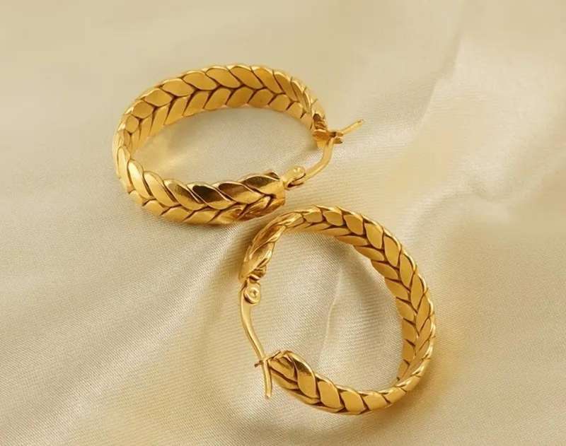 Stainless Steel Gold Plated Wheat Ear Hoop Earrings