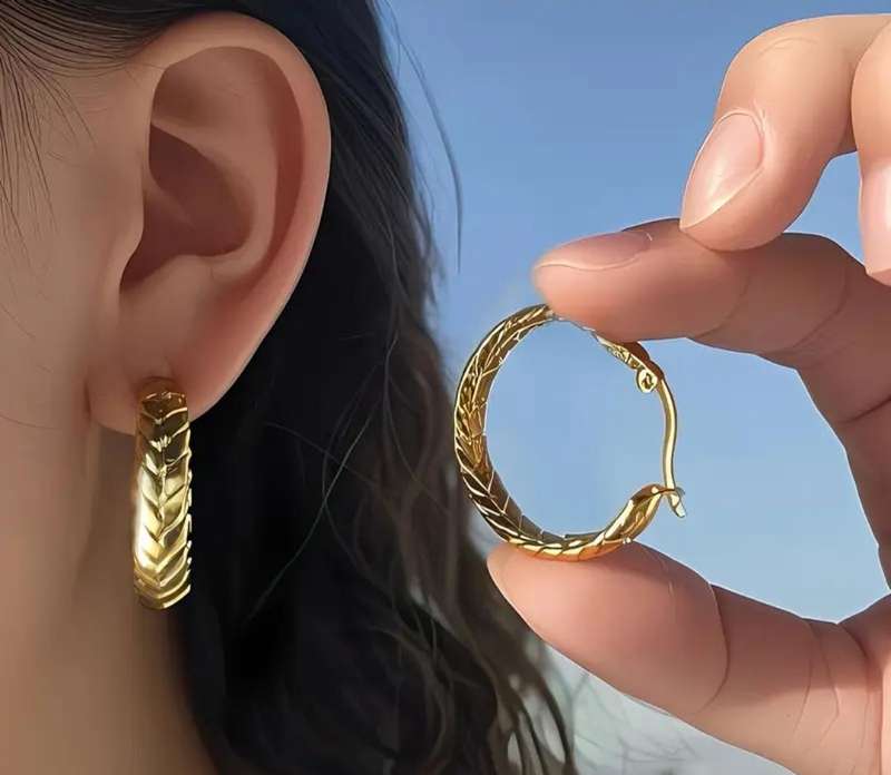 Stainless Steel Gold Plated Wheat Ear Hoop Earrings