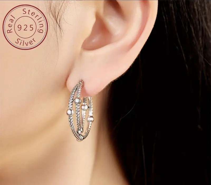 925 Sterling Silver Double Circle Pattern Earrings