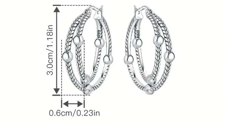 925 Sterling Silver Double Circle Pattern Earrings