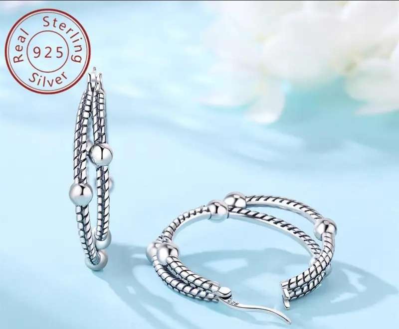 925 Sterling Silver Double Circle Pattern Earrings