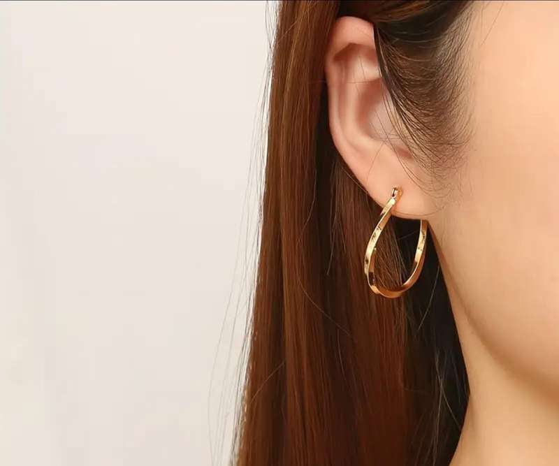 French-Style Chic Twisted U-Shape Gold Plated Stainless Steel Hoop Earrings