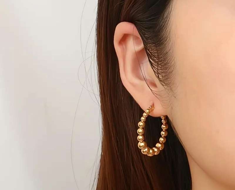 Gold Plated Bohemian Elegant Stainless Steel Beaded Hoop Earrings