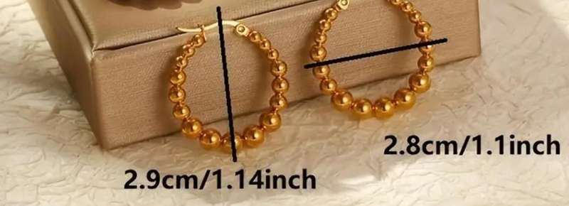 Gold Plated Bohemian Elegant Stainless Steel Beaded Hoop Earrings
