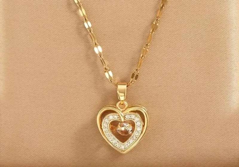 Golden Plated Cubic Zirconia Heart Pendant Necklace