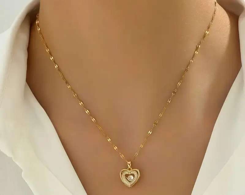 Golden Plated Cubic Zirconia Heart Pendant Necklace