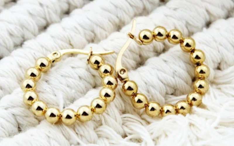 Gold Plated Bohemian Elegant Stainless Steel Beaded Hoop Earrings