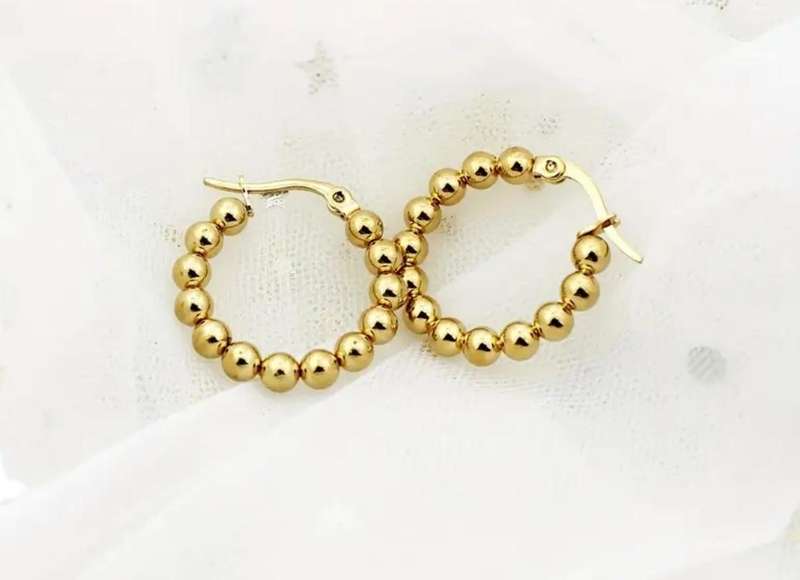 Gold Plated Bohemian Elegant Stainless Steel Beaded Hoop Earrings