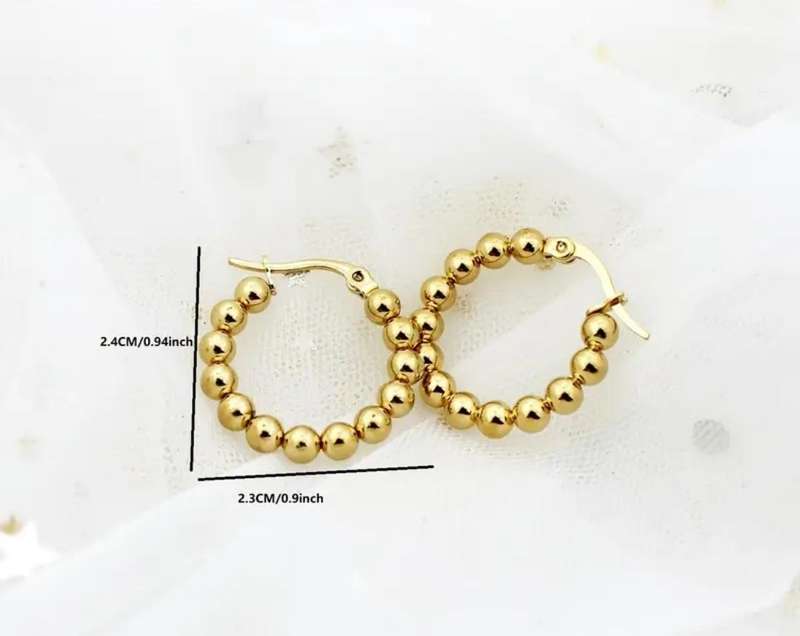 Gold Plated Bohemian Elegant Stainless Steel Beaded Hoop Earrings