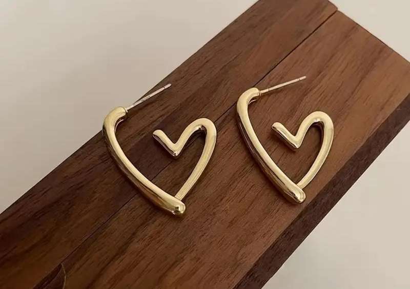 Gold Plated Stainless Steel Heart Stud Earrings