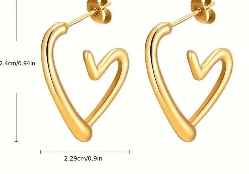 Gold Plated Stainless Steel Heart Stud Earrings
