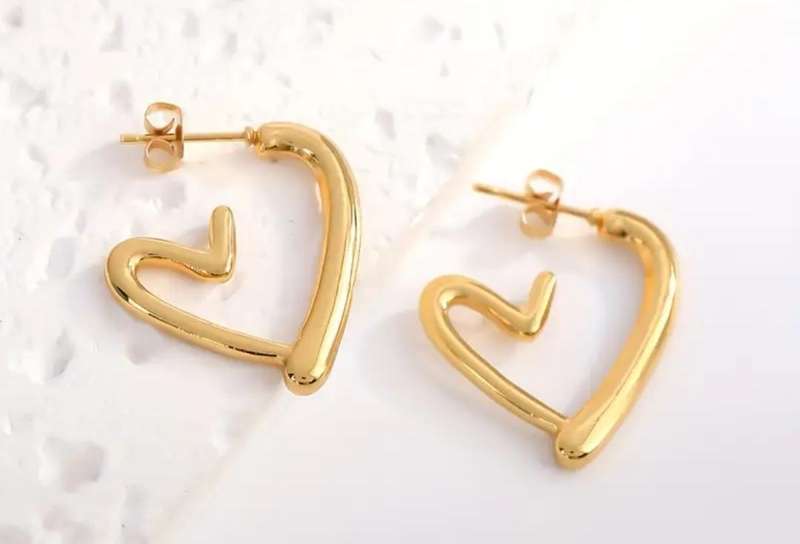 Gold Plated Stainless Steel Heart Stud Earrings