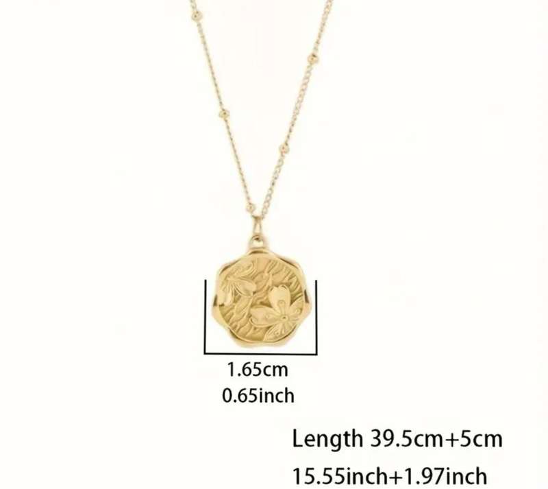 Gold Plated Stainless Steel Elegant Gold Plated Flower Round Vintage Pendant Necklace