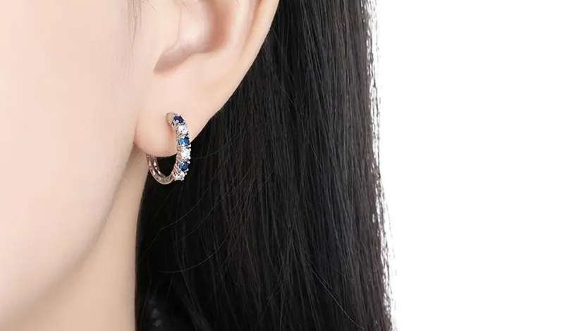 S925 Sterling Silver Plated Earrings with Transparent and Blue Cubic Zirconia