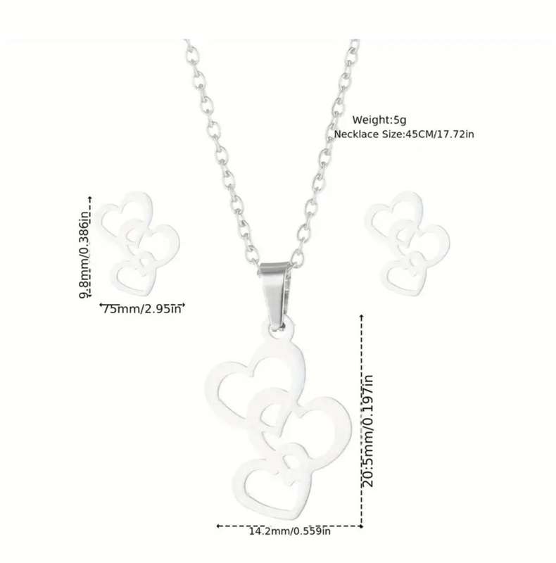Stainless Steel Hearts Pendant Necklace and Earrings Set