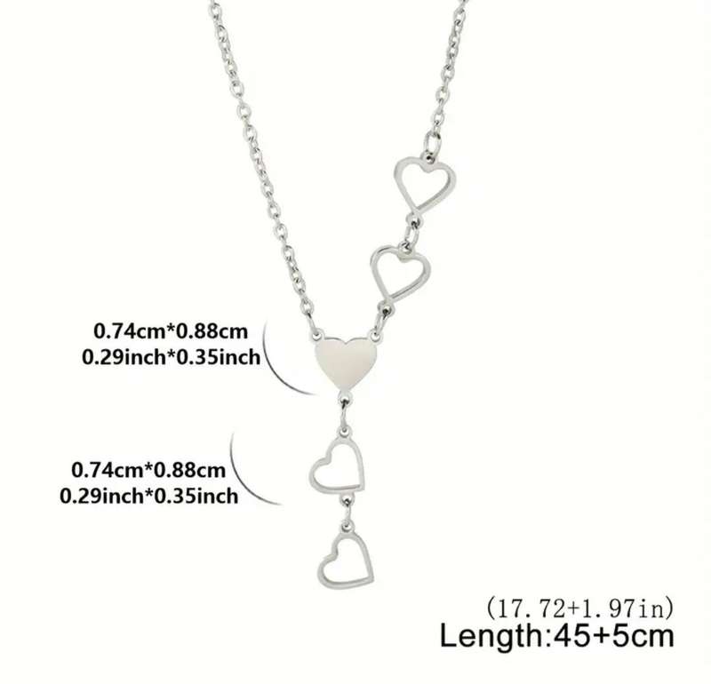 Stainless Steel Silvery Hearts Pendant Necklace