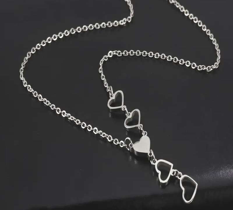 Stainless Steel Silvery Hearts Pendant Necklace