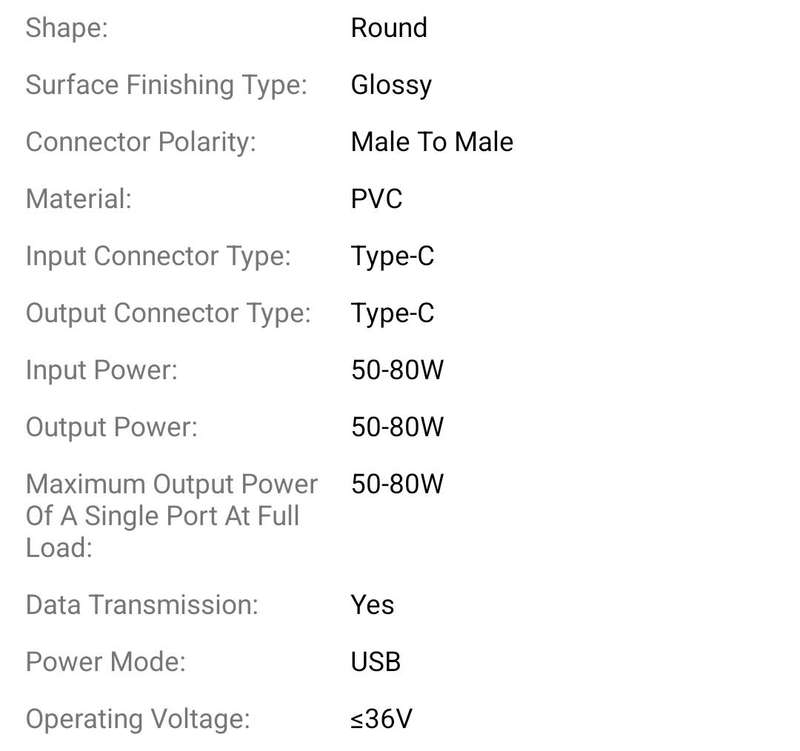 Long 2 meter 66W High-Speed Type-C to Type-C USB Cable 5A Fast Charging Durable Rubber Material