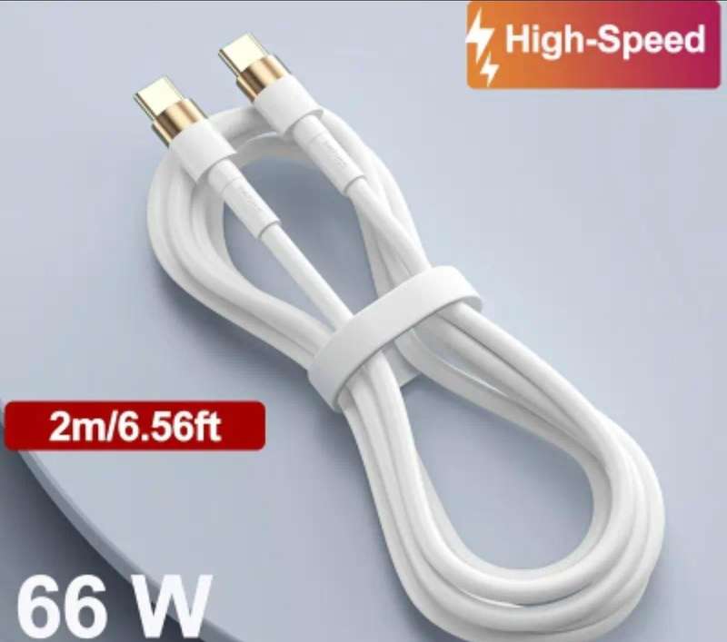 Long 2 meter 66W High-Speed Type-C to Type-C USB Cable 5A Fast Charging Durable Rubber Material