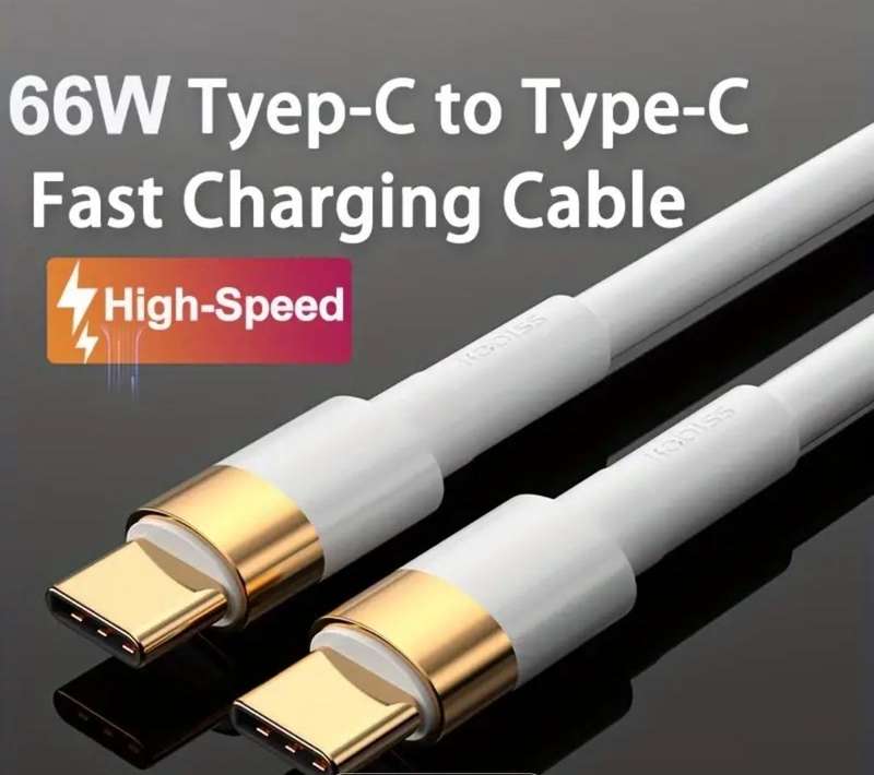 Long 2 meter 66W High-Speed Type-C to Type-C USB Cable 5A Fast Charging Durable Rubber Material