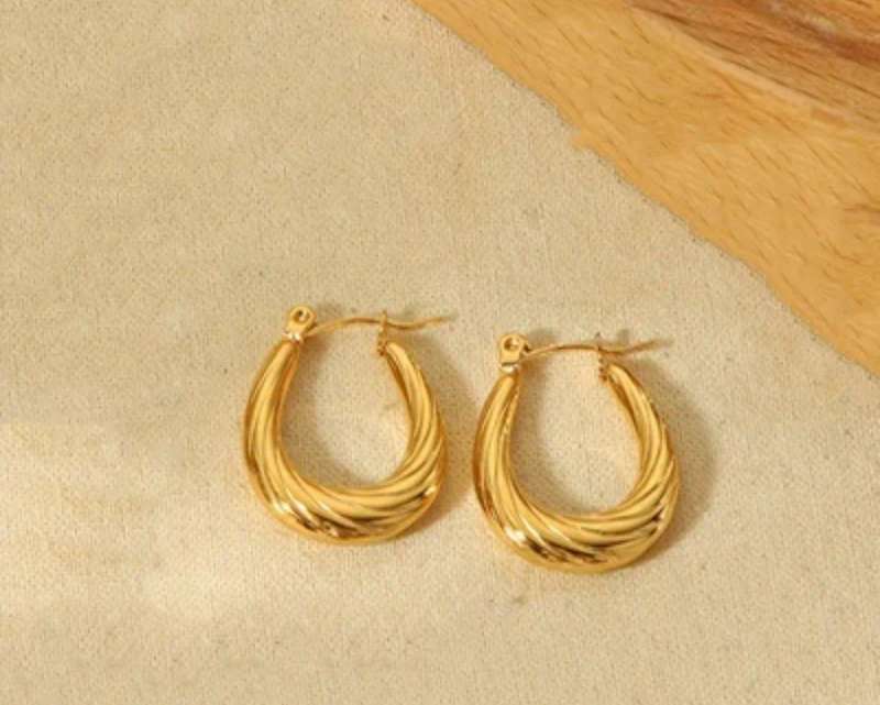 Gold Plated Stainless Steel Retro Geometric Twist Hoop