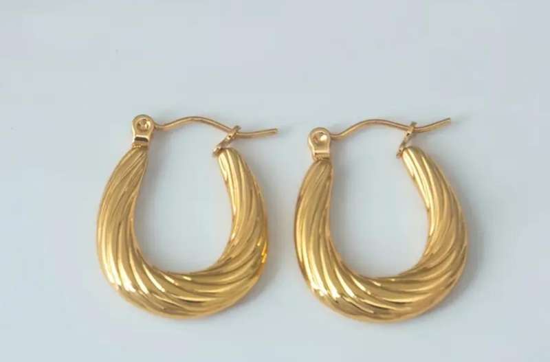 Gold Plated Stainless Steel Retro Geometric Twist Hoop