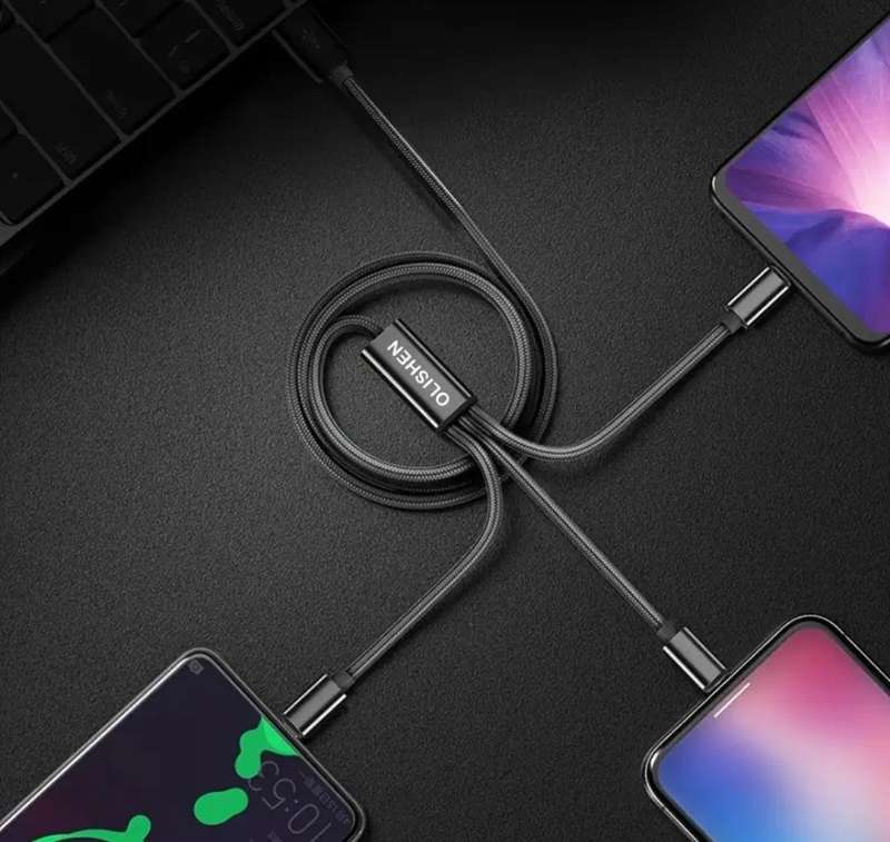 Long (3 meter) 3-in-1 OLISHEN USB Fast Charging Cable - Black