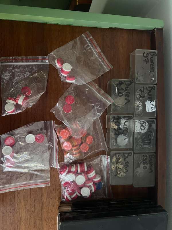 Vintage Watch Watchmaker's Lot, Spares, NOS Dials and NOS Parts Boxes.