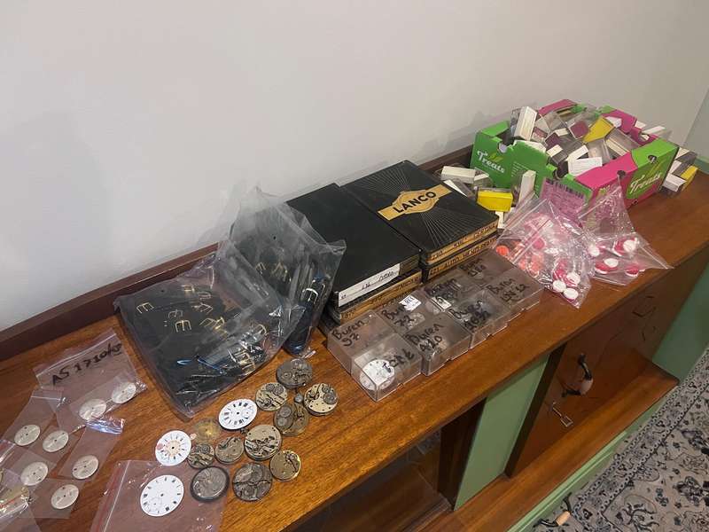 Vintage Watch Watchmaker's Lot, Spares, NOS Dials and NOS Parts Boxes.
