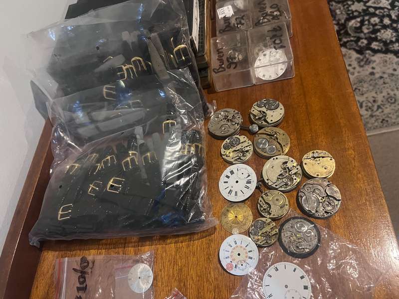 Vintage Watch Watchmaker's Lot, Spares, NOS Dials and NOS Parts Boxes.